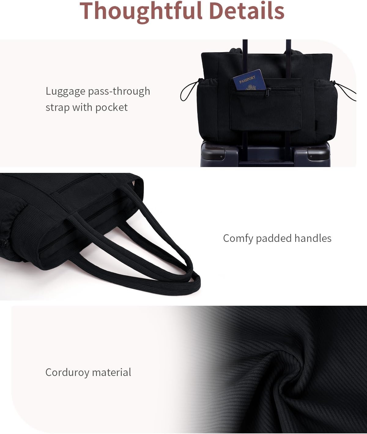 ECOHUB Tote Bag for Women, Work Tote Bags with Laptop Compartment, Large Corduroy Tote Bag with Stanley Cup Holder