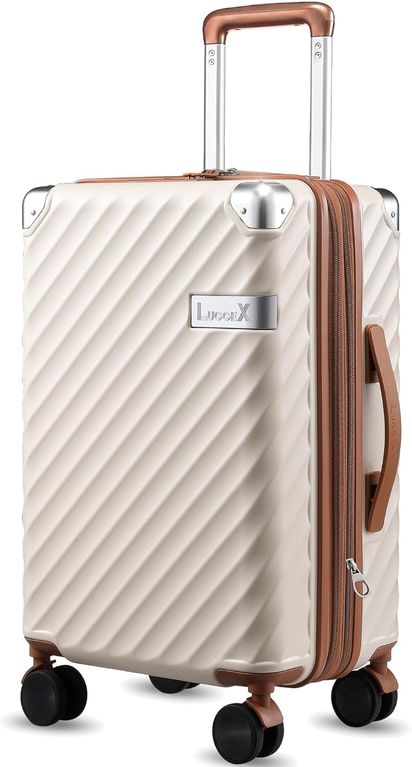 LUGGEX Luggage with Spinner Wheels, Polycarbonate Expandable Hard Shell Suitcase, Carry On 20 Inch, Beige