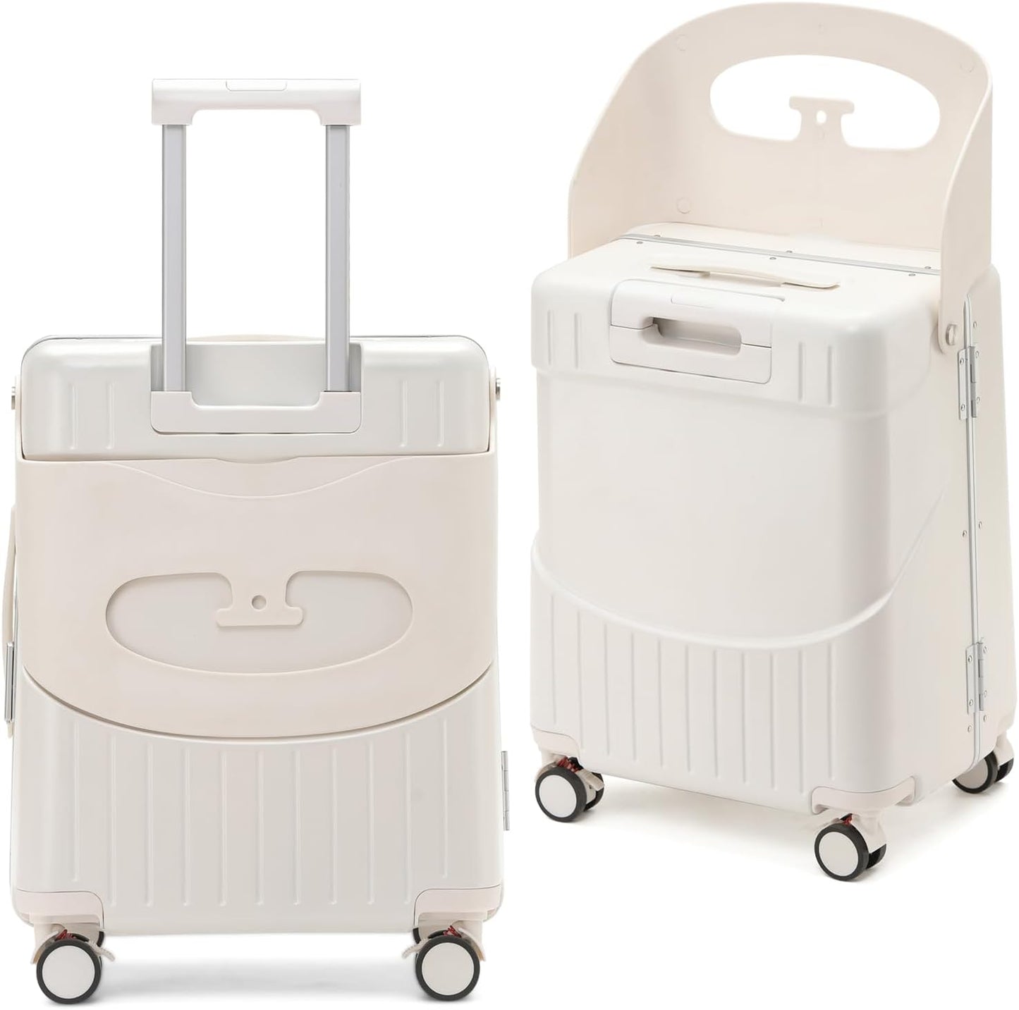 22 Inch TSA Lock Luggage with Seat for Adults and Kids,Check in Lockable Spinner Wheels Suitcase with Belt and Cover (TSA Luggage with Child Seat White)