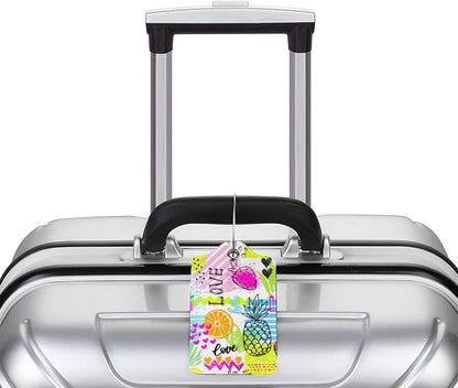 2 Pieces Funny Fruits Luggage Tags for Suitcases Women Girls, Colorful Bag Tags with Pineapple, Strawberry, Love Pattern, Cute Leather Labels Privacy Protection Travel Tag