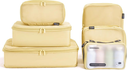 6 Set Compression Packing Cubes for Travel, Large Medium Small Luggage Organizers, Storage Bags for Clothes (6 Pack, Bright Yellow)