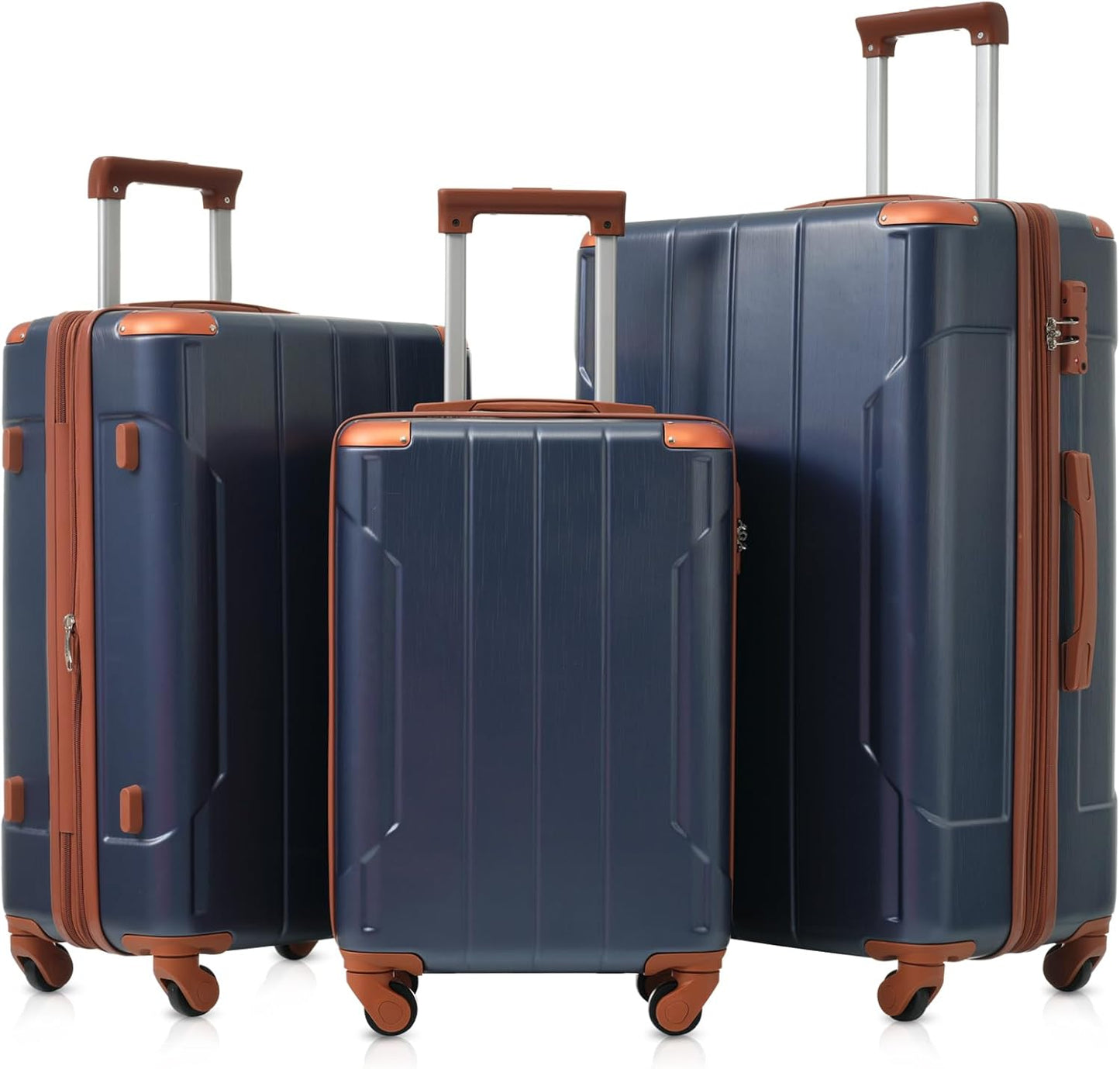 Merax Luggage Set 3 Piece Expandable Lightweight Suitcases with Spinner Wheels, Corner Guards (Inky Blue, 20/24/28)