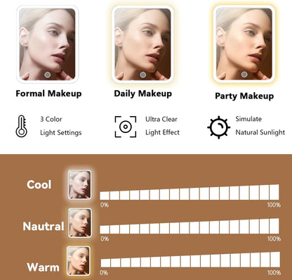 Travel Makeup Bag for Women and Makeup Artists Cosmetic Organizer Large Makeup Case,Travel Makeup Bag with Mirror 3 Color Setting,Portable Storage and Adjustable Dividers(brown)