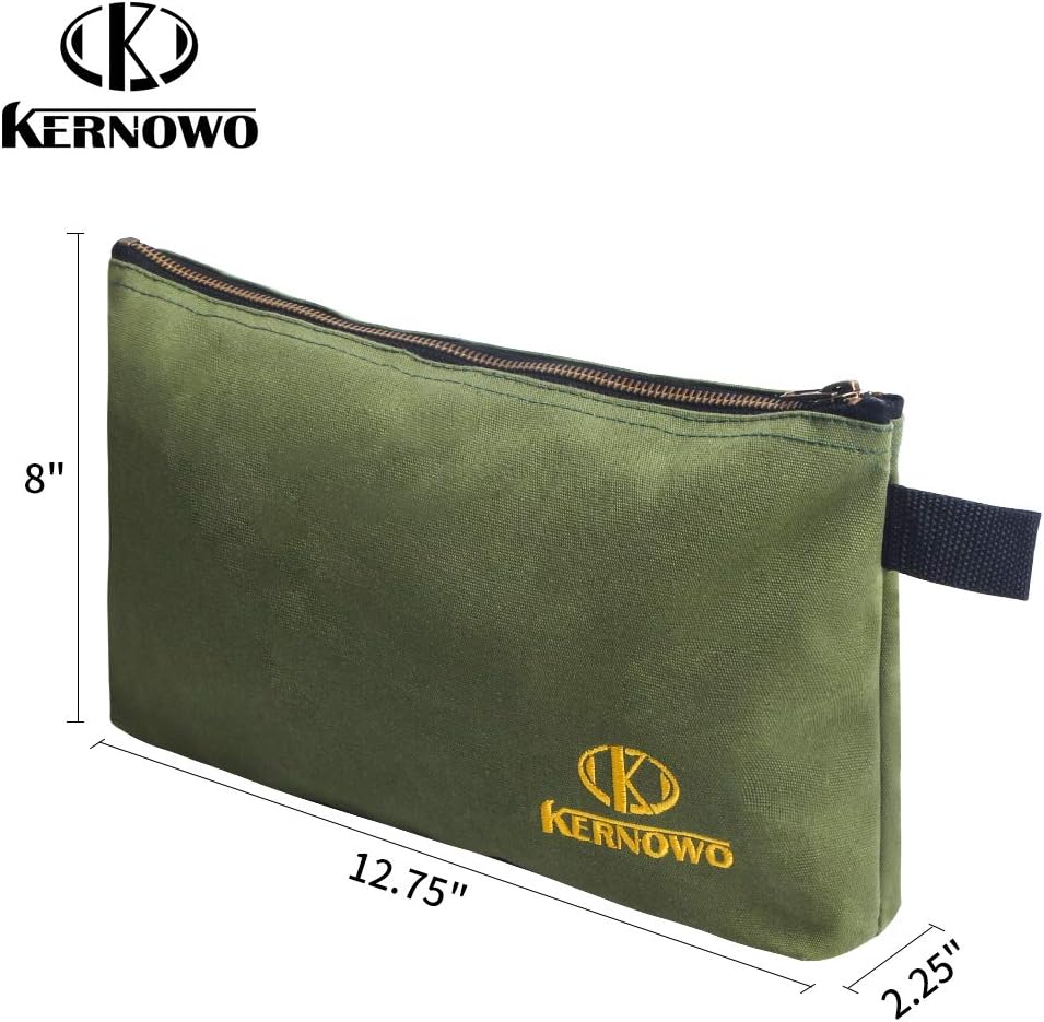 KERNOWO 4 Pack Upgrade Zipper Canvas Tool Pouch, 20 oz Heavy Duty Tool Bag, Water Resistant Utility tools Organizer, 12.75 X 8 X 2.25 inch Spacious Storage Pouches with Dependable Brass Zippers