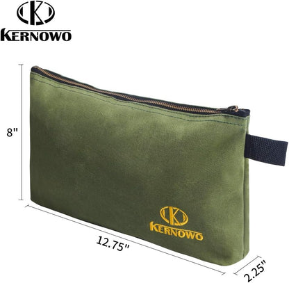 KERNOWO 4 Pack Upgrade Zipper Canvas Tool Pouch, 20 oz Heavy Duty Tool Bag, Water Resistant Utility tools Organizer, 12.75 X 8 X 2.25 inch Spacious Storage Pouches with Dependable Brass Zippers