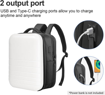 SOKOK Carry On Travel Backpack Waterproof Business Backpack Expandable with Laptop Compartment and Charging, Hardshell Computer Backpack for Men and Women, White