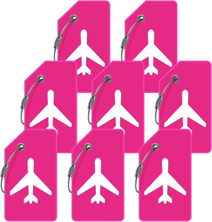 8pack Luggage Tags for Suitcases with Name ID Card,Quickly Identify Travel Tags for Luggage, Backpacks, Bags, Baggage, Cruise Suitcases - Flexible & Bright Silicone (Neo Pink