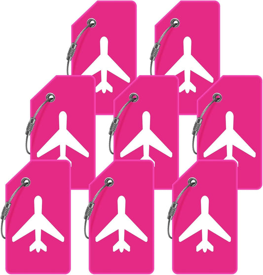 8pack Luggage Tags for Suitcases with Name ID Card,Quickly Identify Travel Tags for Luggage, Backpacks, Bags, Baggage, Cruise Suitcases - Flexible & Bright Silicone (Neo Pink