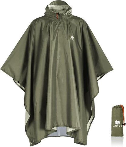 ANYOO Hooded Rain Poncho for Adults Waterproof Lightweight Rain Coat for Men by Anyoo