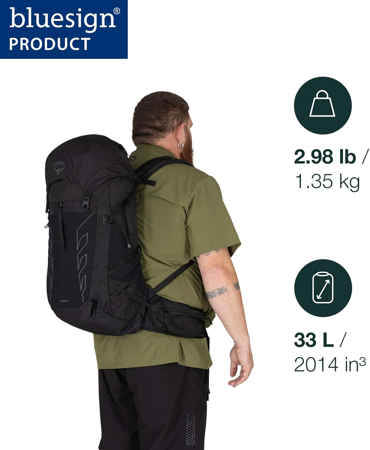 Osprey Talon 33L Men's Lightweight Hiking Backpack with Hipbelt, Black/Coal Grey, Extended Fit