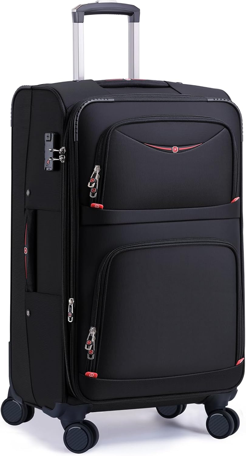 Softside Expandable Luggage with 4 Spinner Wheels, Durable Checked-Luggage Suicase (Black, 31-Inch)