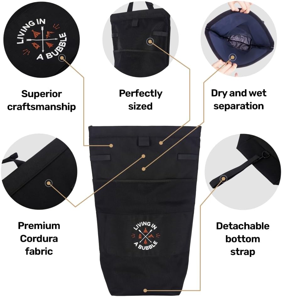 Living in a Bubble Wet Dry Laundry Bag – Portable Waterproof Laundry Hamper for RV, Campervan & Travel – Foldable Clothes Organizer with Separate Wet & Dry Compartments