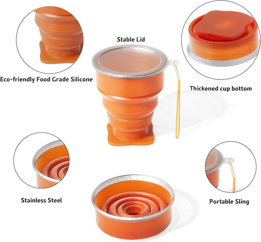Collapsible Silicone Foldable Cup - Expandable Folding Drinking Cup - Reusable Portable Mugs For Travel, Camping, Hiking, Survival, Car, Picnic, Beach, Holiday Vacation, Outdoor Sports