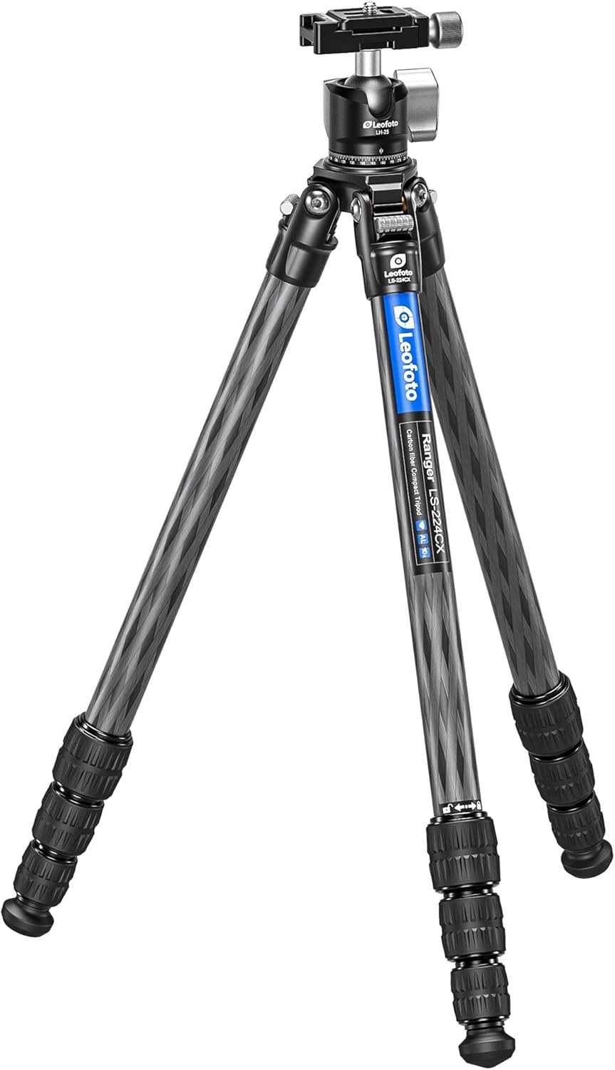 Leofoto Professional Camera Tripod, 45" Compact Carbon Fiber Tripod for DSLR Video Camcorder, 4 Leg Sections, 360° Ball Head, Max Load 6KG/13Lb (LS-224CX+LH-25)