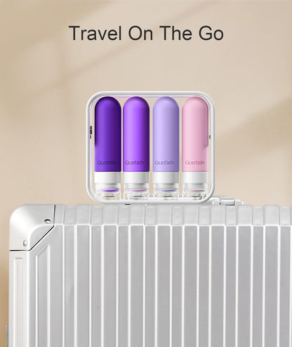 Quatish Travel Bottles for Toiletries, Original Patented Leak Proof Travel Size Toiletries, 3 oz Tsa Approved Silicone Shampoo and Conditioner Bottles, Travel Essentials, 4 Pack, Purple