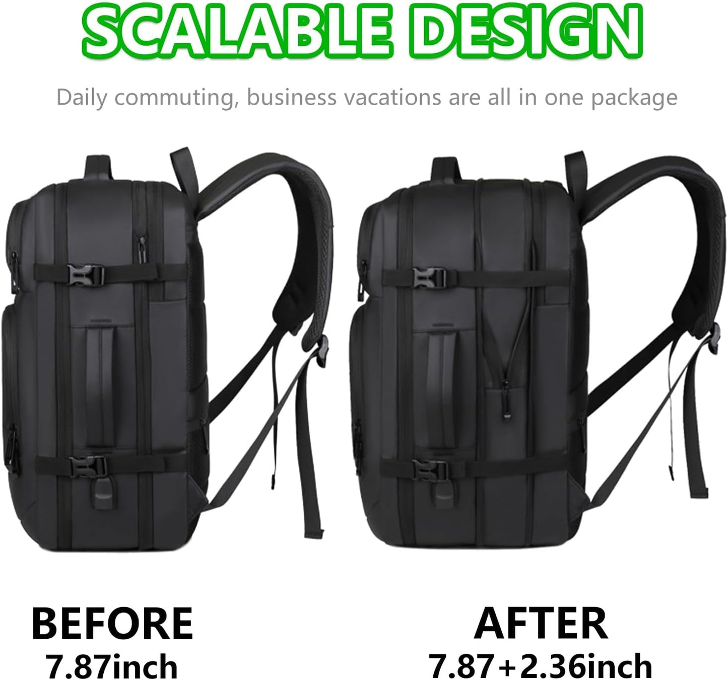 Travel Backpack for Men & Women - 40L Expandable Carry-On Backpack, TSA Approved 16 Inch Laptop, Weekend Outdoor Essentials, Airline Flight Approved, Black