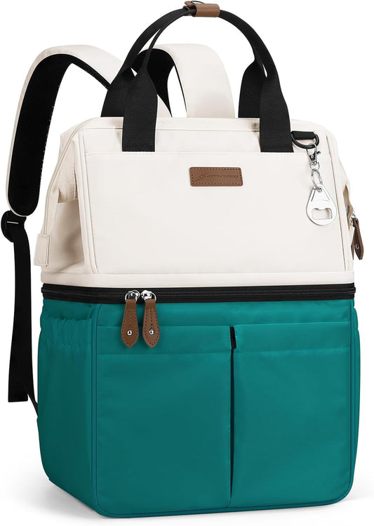 Maelstrom Cooler Backpack, 36 Cans Insulated Backpack Cooler, Soft Leakproof Double Deck Cooler Bag, Lightweight Lunch Backpack for Men & Women,Perfect for Beach Travel, Camping & Work-Beige green