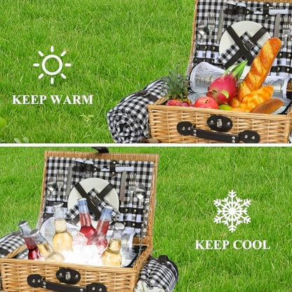 Picnic Basket for 2 with Blanket and Wine Pouch for Couples
