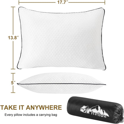 Ivellow Travel Pillow Cooling Camping Pillow for Sleeping Compressible Shredded Memory Foam Pillow Compact Firm Supportive Pillow for Adults Kids Outdoor Backpacking Hiking Essential Gear White L