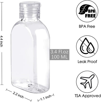 TUZAZO 6 Pack Travel Bottles for Toiletries 3.4oz/100ml Travel Size Containers TSA Approved, Clear Plastic Lotion Bottle Refillable Squeeze Bottles with Flip Cap for Shampoo, Conditioner & Lotion