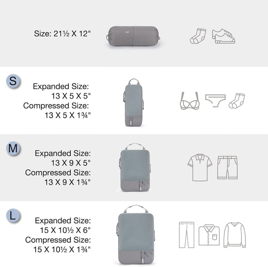 BAGSMART 6 Set Compression Packing Cubes - Lightweight Travel Essentials, Durable Luggage Organizer