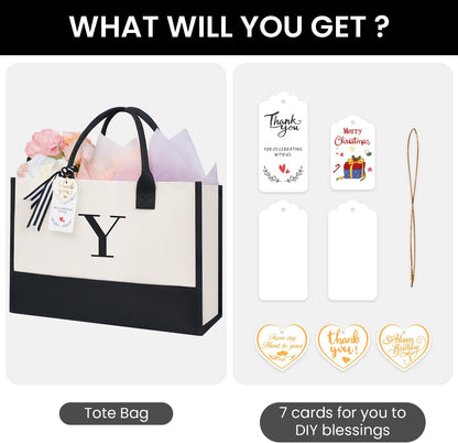 BAGAIL Initial Tote Bag, Personalized Birthday Gifts for Women, Teacher, Friends, Mom, Wedding, Monogrammed Beach Bag