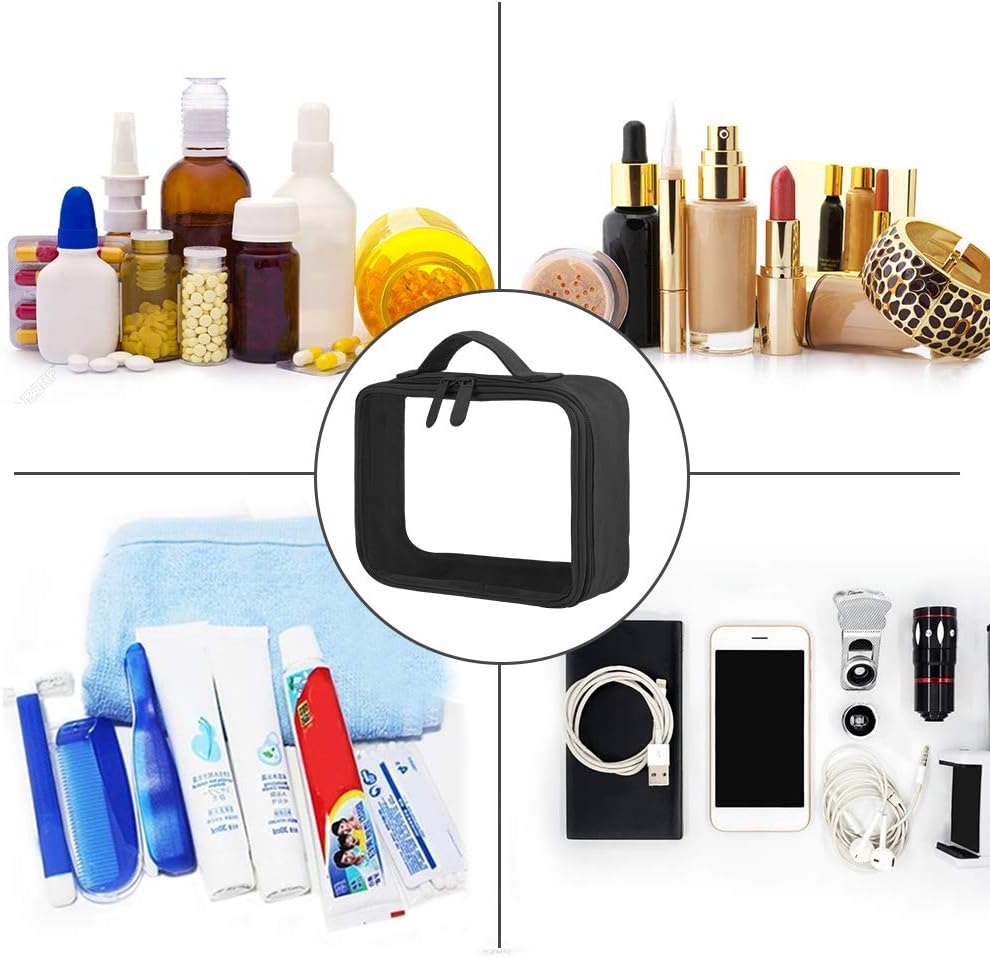 ANRUI TSA Approved Toiletry Bag With Handle Strap, Clear Travel Liquids Toiletries & Cosmetics Organizer Carry-On Luggage for Women and Men Black 3 Pack (Same Size)