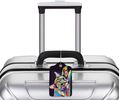 Cat Leather Luggage Tag with Stainless Steel Ring, Fun Name Id Card Cover Travel Bag Tag Set, Suitable for Travel Bag Luggage Women Men 2 PCS