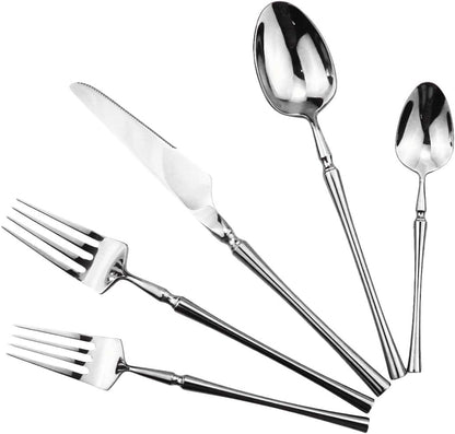Gugrida Silver Silverware Set, 5-Piece 18/10 Stainless Steel Flatware Cutlery Set for 1,Mirror Finish, Ideal for Wedding Festival Party Home Kitchen, Dishwasher Safe