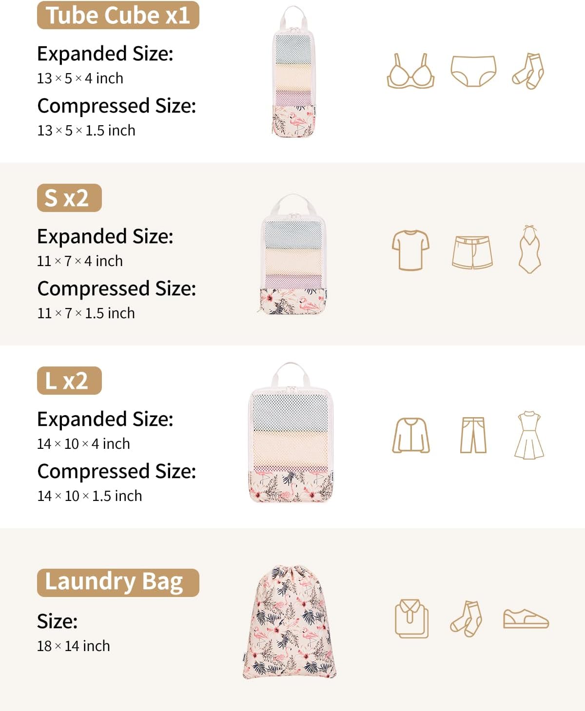 Narwey 6 Set Compression Packing Cubes for Travel Kids Women Carry on, Packing Organizers Bag for Backpack Luggage Suitcase Duffle Bags