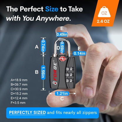 Forge TSA Approved Luggage Locks for School, Gym, Suitcase, Baggage, and Locker. Open Alert Indicator, Easy Read Dials, Alloy Body. Matte Black, 2-Pack.