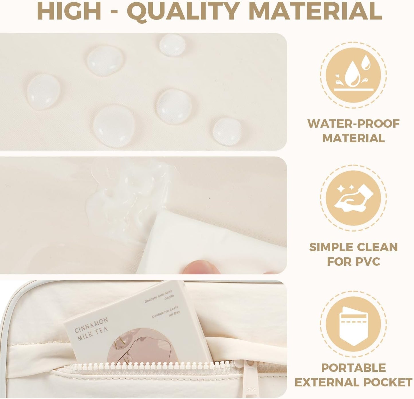 Toiletry Bag For women,Portable Hanging Organizer,4 Leakproof Compartment for full-sized Conditioner, Brushes Set, Makeup Accessories,Visible and easy to access.L-beige