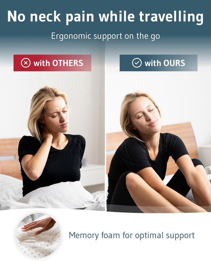 Travel Pillow VOLAR Memory Foam Small Pillow for Sleeping with thermoregulating and Quickdry Removable Cover, Portable Pillow with Travel Bag, for Airplanes, Camping, Van, Neck Pain Relief