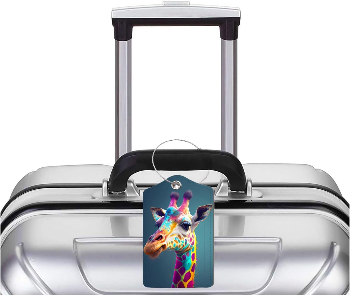 2 Pack Luggage Tag for Suitcase, Cute Unique Leather Bag Tags Identifiers Privacy Cover ID Label with Durable Steel Loop for Women Men Kids Girls Travel，GiraffeA