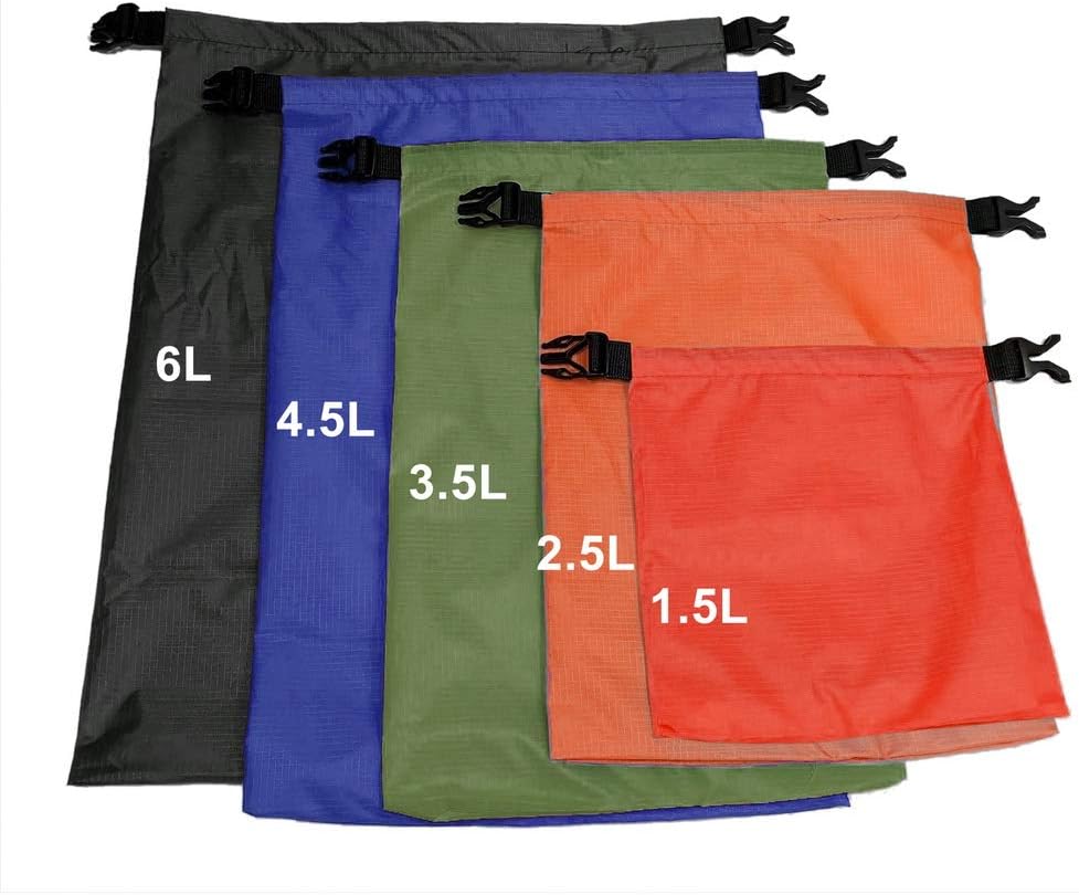 Pimoys 5 Pack Waterproof Dry Sacks, Lightweight Outdoor Dry Bags Ultimate Dry Bags for Kayaking Rafting Boating Camping (1.5L, 2.5L, 3.5L, 4.5L, 6L)