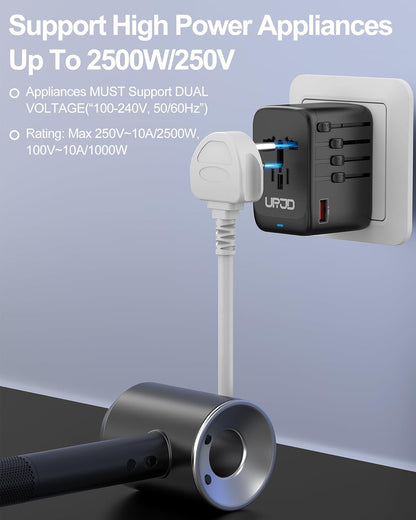 Universal Travel Adapter - GaN 65W Fast Charger - 3 USB C(Each/GaN 65W) & 1 USB A(PD 45W) Ports International Power Adapter - High Power Worldwide Travel Plug Adapter for Europe UK US AUS