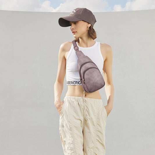 Telena Small Sling Bag for Women Leather Crossbody Fanny Packs Chest Bag for Women