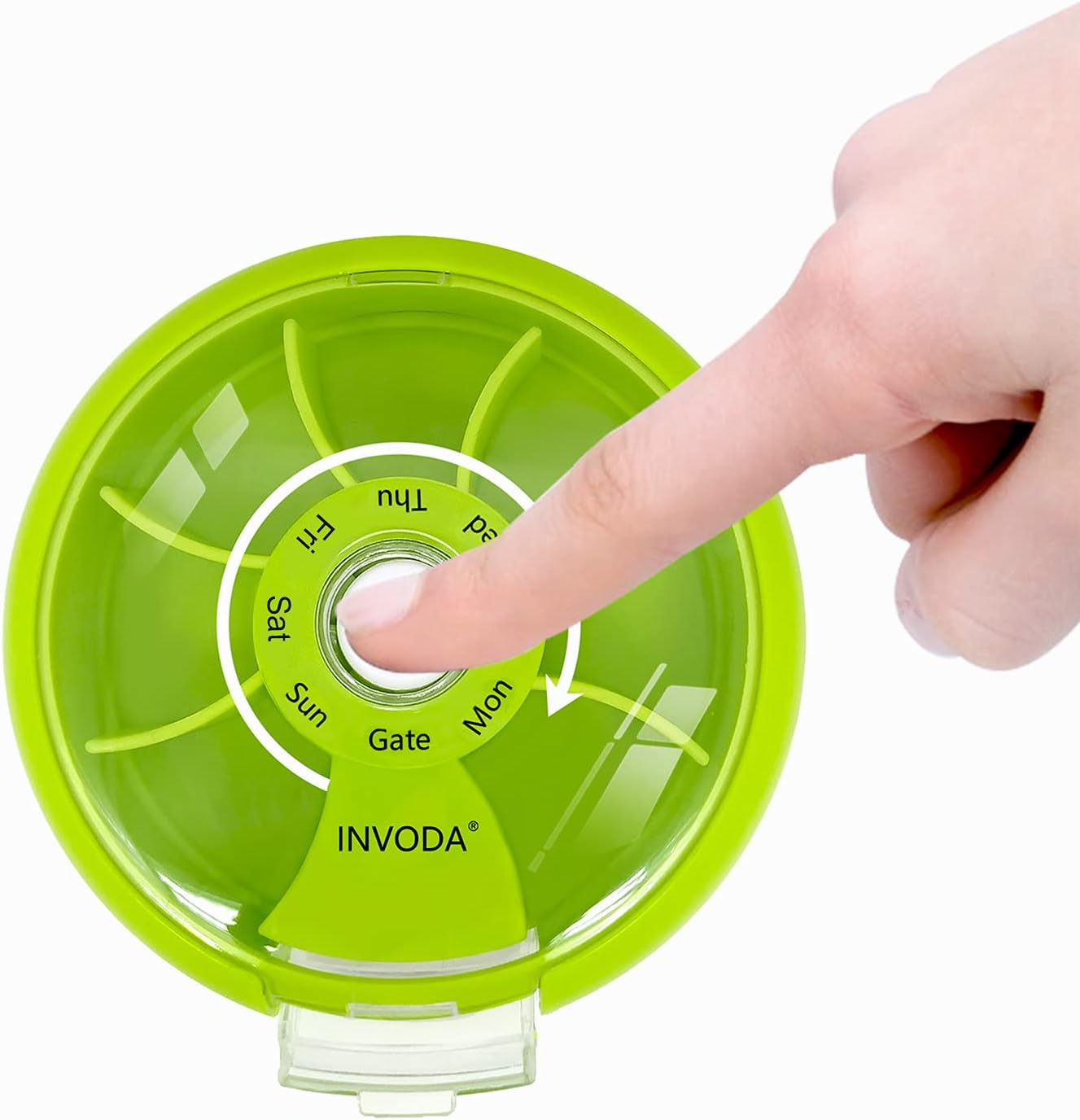 INVODA Weekly Pill Organizer 7 Compartment Rotating Pill Box for Daily Medication & Vitamins - Portable Travel Pill Case Fish Oil Supplements Vitamins Organizer (Orange)