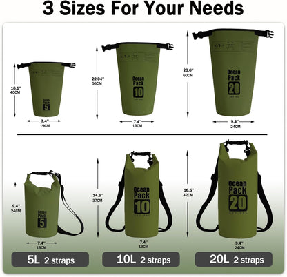 Dry Bag Waterproof Backpack 5L/10L/20L/30L Roll Top Waterproof Bag,Floating Dry bags for Kayaking,Swimming,Boating,Camping,Beach.