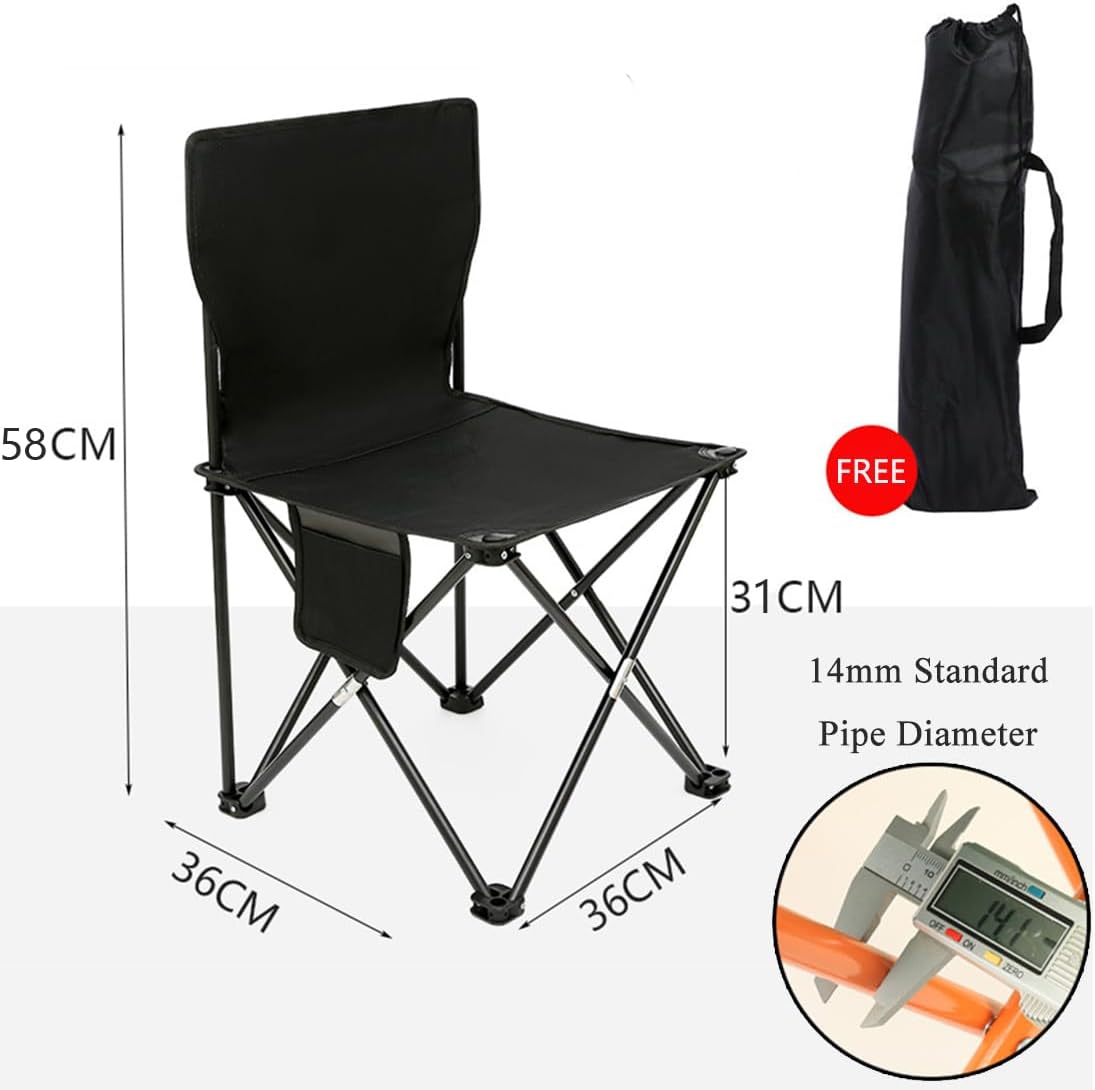Folding Camping Chair for Small Man, Portable Outdoor Backpacking Chair for Fishing, Hiking, Picnic, Camping, Lawn, Concert, Ultralight Compact Camping Chair with Carry Bag (Black)