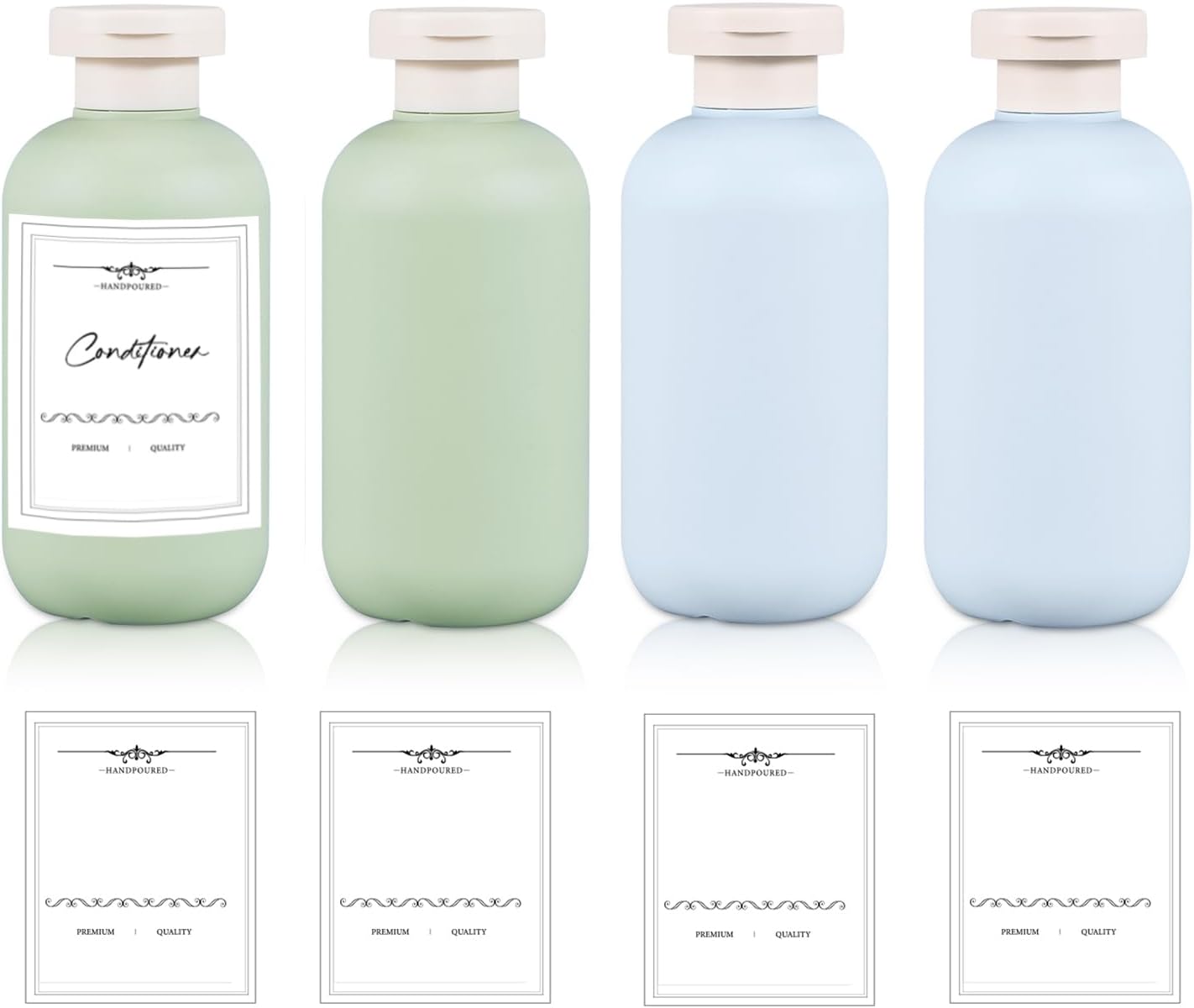 6.8 oz Plastic Travel Shampoo Bottles, Refillable Flip Cap Squeeze Bottles for Toiletries, Large Leakage-proof Travel Shampoo and Conditioner Container (Blue and Green)