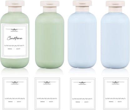 6.8 oz Plastic Travel Shampoo Bottles, Refillable Flip Cap Squeeze Bottles for Toiletries, Large Leakage-proof Travel Shampoo and Conditioner Container (Blue and Green)