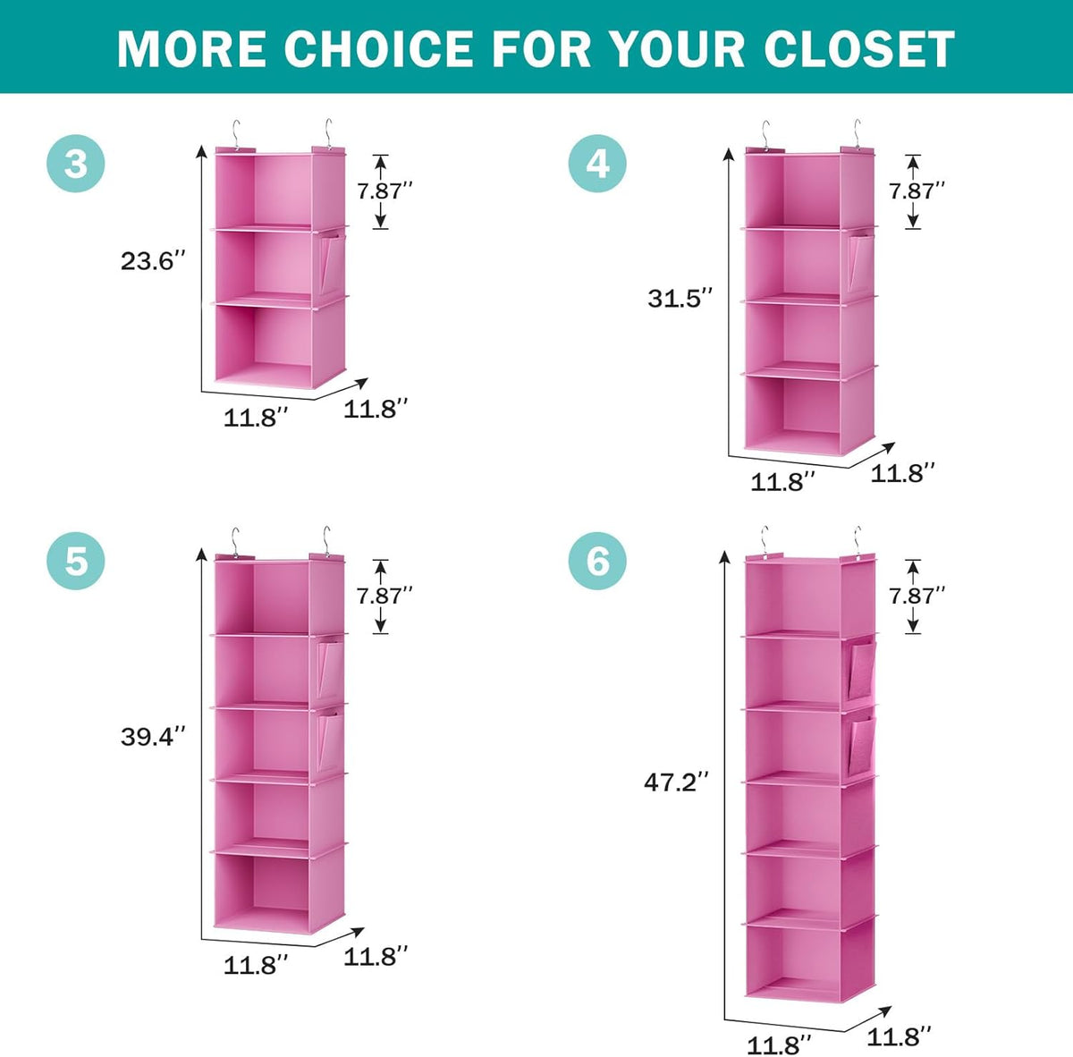 YOUDENOVA Hanging Closet Organizer, 5-Shelf Closet Hanging Storage Shelves, Light Pink