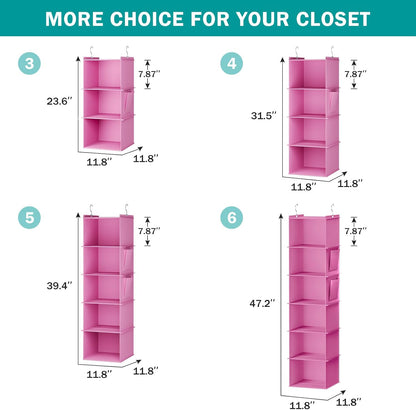 YOUDENOVA Hanging Closet Organizer, 4-Shelf Closet Hanging Storage Shelves, Light Pink