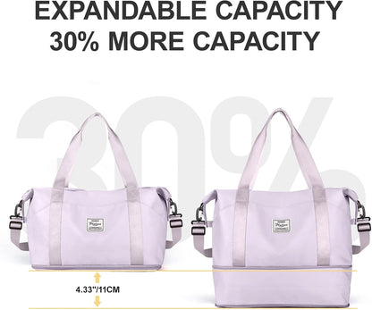 Travel Duffel Bag, Sports Tote Gym Bag, Shoulder Weekender Overnight Bag for Women