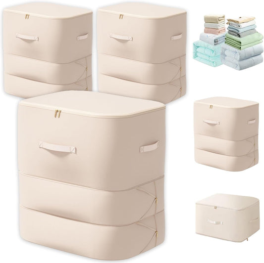 3PCS XL ultra space saving bags self compression organizer bags Space saver bag for comforters storage bag organizer for blankets bedding clothes (Beige-3PCS)