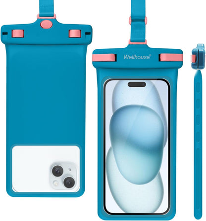 wellhouse Waterproof Phone Pouch, Waterproof Phone Case for iPhone 16 15 14 13 12 Pro Max XS Samsung, IPX8 3D Cellphone Dry Bag Beach Essentials (1 Pack - Blue7.0, 7 inch)