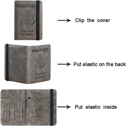 Passport Holder Cover Wallet Travel Essentials RFID Blocking Leather Card Case International Must Haves Travel Accessories for Women Men(113#Grey)