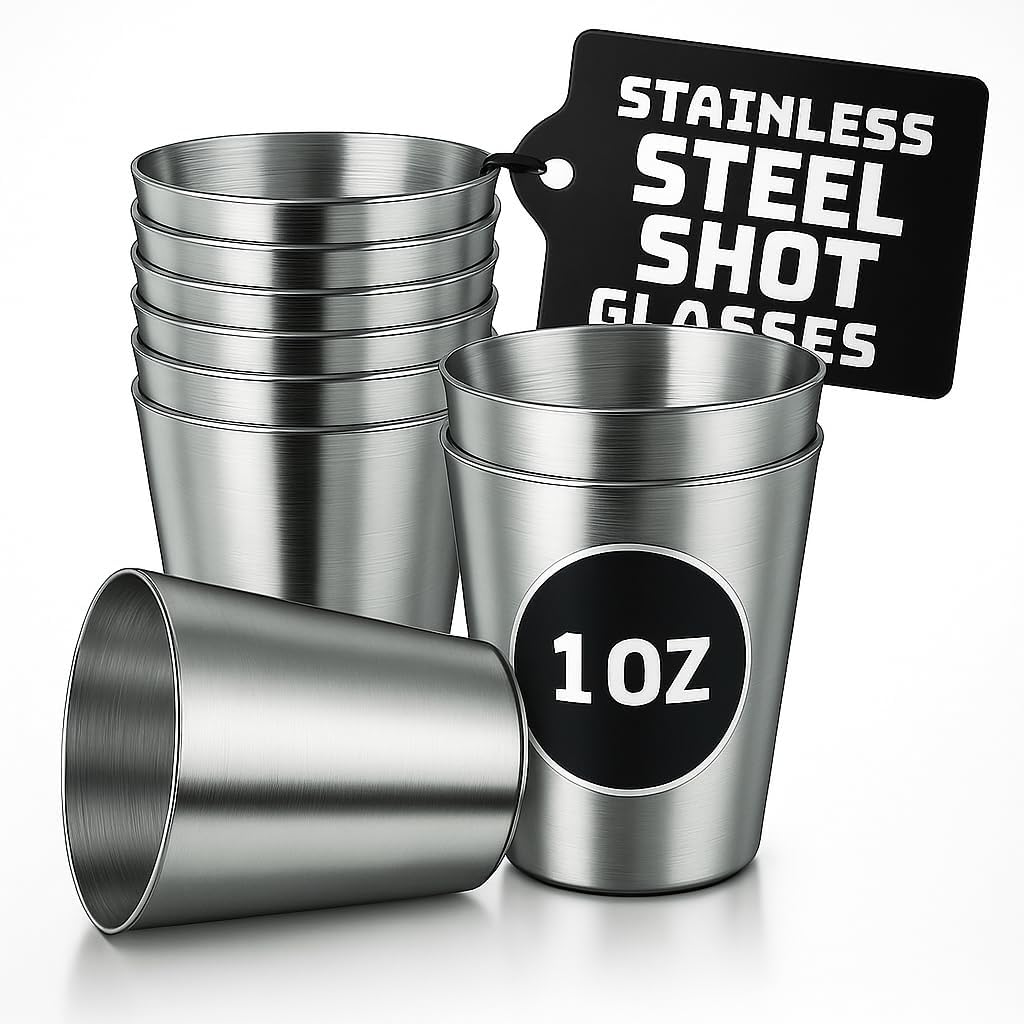 VIKROM 15 Pcs Stainless Steel Shot Glasses - 30ml (1oz) Tiny Metal Shot Glasses, Lightweight and Easy to Store, Durable Metal Shots for Parties, Easy to Clean, Good for Hiking, Travels, and Picnics