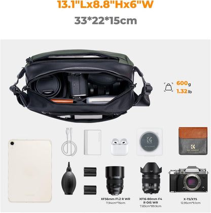 K&F Concept 2 in 1 Sling Bag Everyday Shoulder Bag & Multifunction Photography Crossbody Camera DSLR Backpack Portable Bag